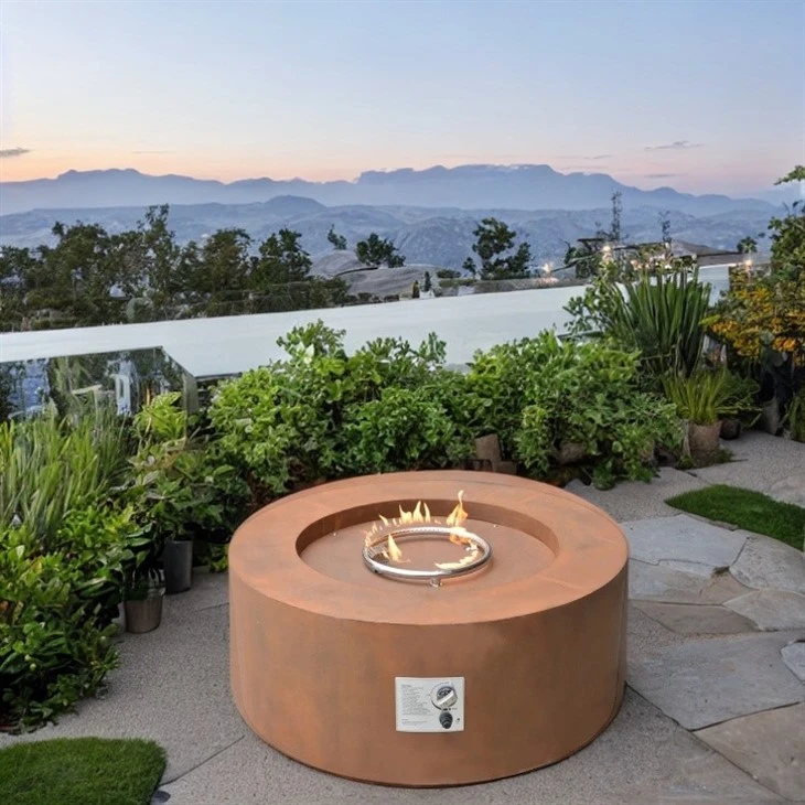 Large Round Rusty Corten Propane Firepit