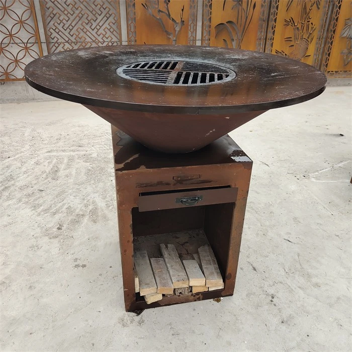 Spark Wood Burning Rusty Corten Steel Bbq Grill